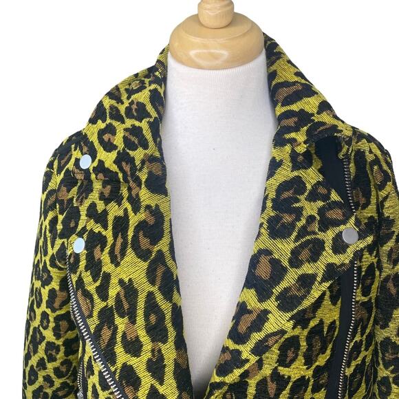 FREE PEOPLE Femme Fatale Long Moto Jacket Yellow Leopard Print Extra Small XS - Picture 7 of 12